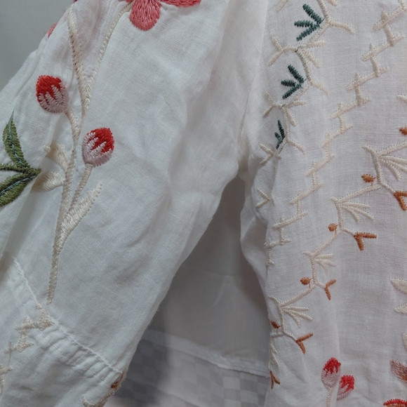 Johnny Was White Floral Embroidered Button Down Shirt - Picture 11 of 14